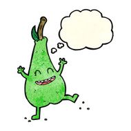 cartoon happy dancing pear with thought bubble N2