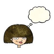 cartoon mean female face with thought bubble N4