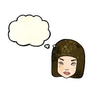 cartoon annoyed female face with thought bubble N4