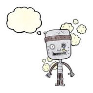 cartoon funny robot with thought bubble N26