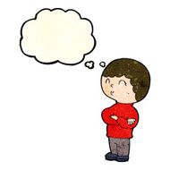 cartoon boy with folded arms thought bubble N8