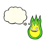 cartoon friendly fireball with thought bubble N8