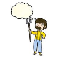 cartoon farmer with pitchfork thought bubble N3
