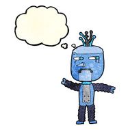 cartoon waving robot with thought bubble N5