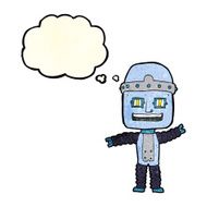 cartoon waving robot with thought bubble N6