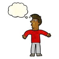 cartoon man shrugging shoulders with thought bubble N10