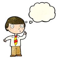 cartoon school boy with thought bubble N4