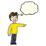 cartoon man pointing and laughing with thought bubble N10