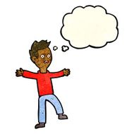 cartoon startled boy with thought bubble N11