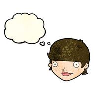 cartoon happy female face with thought bubble N57