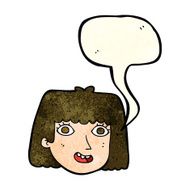 cartoon happy female face with thought bubble N59