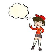 cartoon skater girl giving thumbs up symbol with thought bubble N4