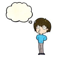 cartoon impressed boy with thought bubble N2