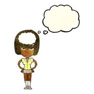 cartoon woman thinking with thought bubble N6