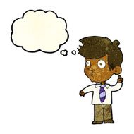 cartoon boy asking question with thought bubble N6