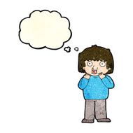 cartoon worried boy with thought bubble N10