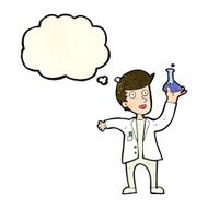 cartoon happy scientist with thought bubble N4