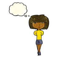 cartoon shy woman with thought bubble N17