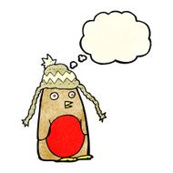 cartoon robin in hat with thought bubble N3