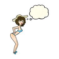 cartoon pin-up beach girl with thought bubble N2