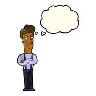 cartoon unimpressed man with thought bubble N4