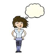 cartoon woman with hands on hips thought bubble N70