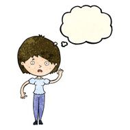 cartoon waving woman with thought bubble N49