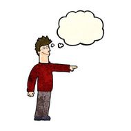 cartoon happy pointing man with thought bubble N8