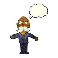cartoon disappointed old man with thought bubble N4