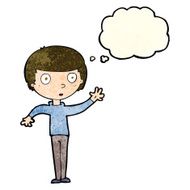 cartoon staring boy with thought bubble N10
