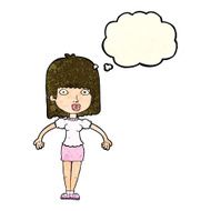 cartoon woman shrugging shoulders with thought bubble N152
