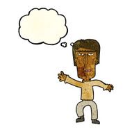cartoon angry man waving warning with thought bubble N4