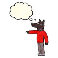cartoon wolf man pointing with thought bubble N3