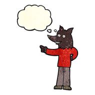 cartoon wolf man pointing with thought bubble N4