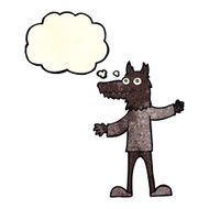 cartoon wolf man with thought bubble N16