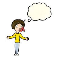 cartoon woman telling lies with thought bubble N3