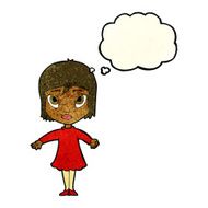 cartoon girl in dress with thought bubble N4