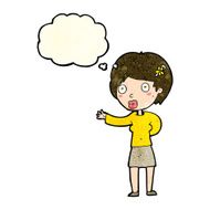 cartoon waving woman with thought bubble N51