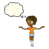 cartoon woman with arms spread wide thought bubble N4
