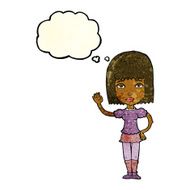 cartoon woman waving with thought bubble N105