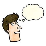 cartoon shocked male face with thought bubble N4