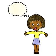 cartoon amazed woman with thought bubble N4