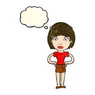 cartoon worried woman with thought bubble N25