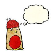 cartoon robin in hat with thought bubble N4