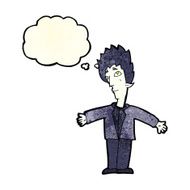 cartoon vampire man with thought bubble N44