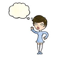 cartoon pretty woman waving with thought bubble N29