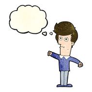 cartoon man punching with thought bubble N3
