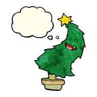 cartoon dancing christmas tree with thought bubble N6