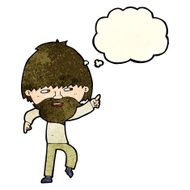 cartoon bearded man pointing and laughing with thought bubble N3