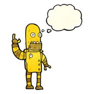 cartoon waving gold robot with thought bubble N2
